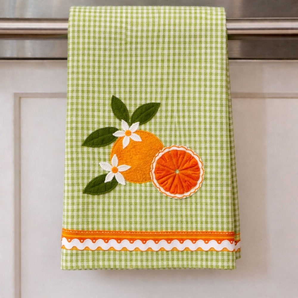Citrus Appliqué Tea Towel Dunroven Green‎ Gingham Farmhouse Cottagecore Kitchen